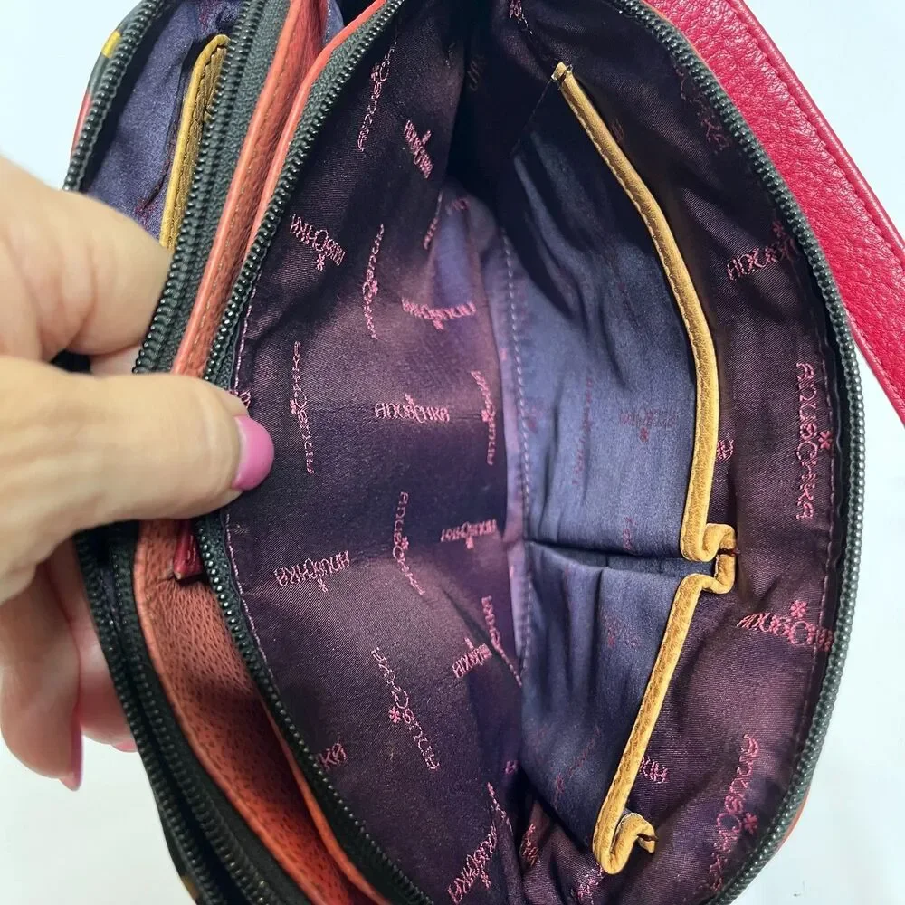 Anuschka Leather Crossbody & Card Holder Southwest Themed Artwork Hand Painted